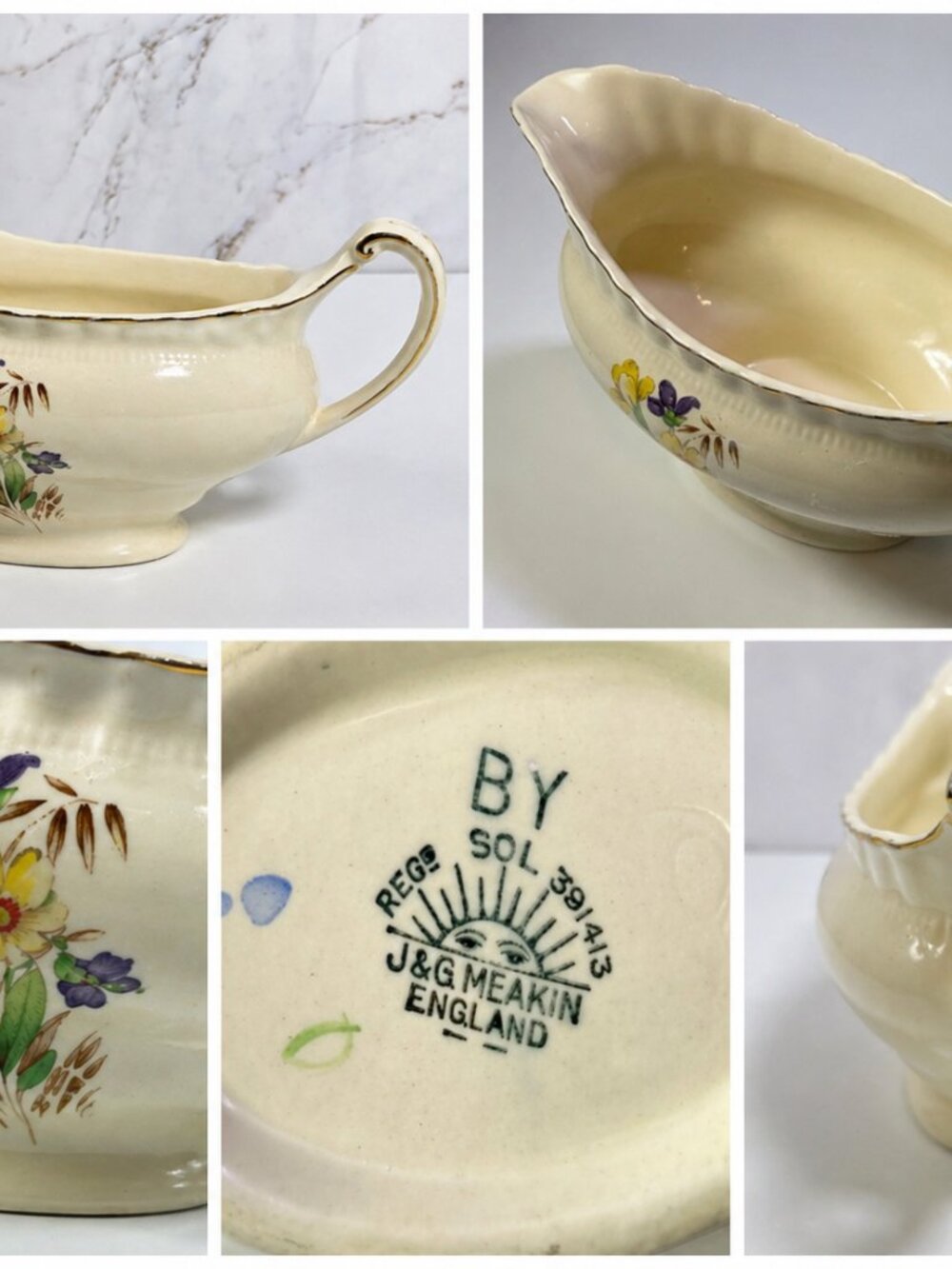 GB-06-Vintage Floral Gravy Boat Cottage Kitchen Serving Dish England